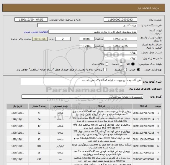 استعلام آهن آلات به شرح پیوست ایران کدهاملاک نمی باشند-