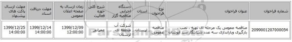 مناقصه عمومی یک مرحله ای تهیه ، نصب ، بارگیری وباراندازی سه عدد شتابنگار سد ایوشان