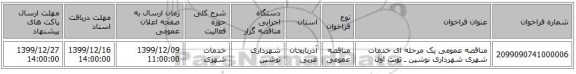 مناقصه عمومی یک مرحله ای خدمات شهری شهرداری نوشین ـ توبت اول