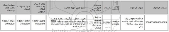 مناقصه عمومی یک مرحله ای خرید و نصب دیوار پیش ساخته بتنی