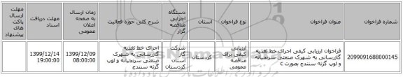 فراخوان ارزیابی کیفی اجرای خط تغذیه گازرسانی به شهرک صنعتی سرنجیانه و لوپ گزنه سنندج بصورت c