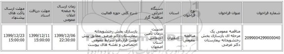 مناقصه عمومی یک مرحله ای بازسازی بخش رختشویخانه بیمارستان دکتر غرضی