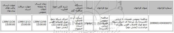 مناقصه عمومی همزمان با ارزیابی (فشرده) یک مرحله ای اجرای شبکه جمع اوری فاضلاب افوس بوئین و میاندشت (بخش دوم)