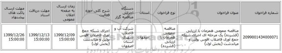 مناقصه عمومی همزمان با ارزیابی (فشرده) یک مرحله ای اجرای شبکه جمع اوری فاضلاب افوس بوئین و میاندشت (بخش اول)