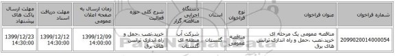 مناقصه عمومی یک مرحله ای خرید،نصب ،حمل و راه اندازی ترانس های برق
