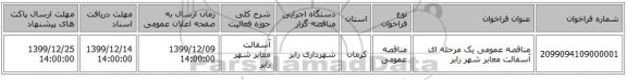 مناقصه عمومی یک مرحله ای آسفالت معابر شهر رابر