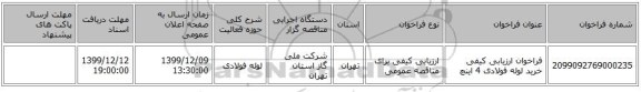 فراخوان ارزیابی کیفی خرید لوله فولادی 4 اینچ