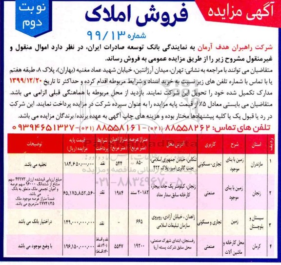 مزایده ،مزایده فروش املاک کاربری صنعتی و تجاری نوبت دوم