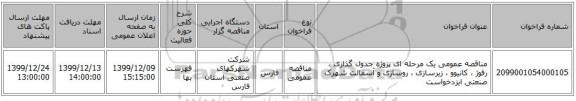 مناقصه عمومی یک مرحله ای پروژه جدول گذاری ، رفوژ ، کانیوو ، زیرسازی ، روسازی و آسفالت شهرک صنعتی ایزدخواست