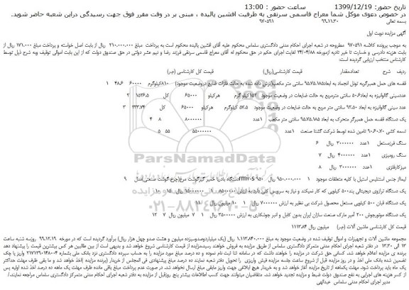 مزایده،مزایده فروش قفسه های حمل همبرگربه تونل انجماد به ابعاد95.75.185 سانتی متر مکعب و....