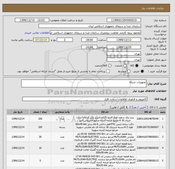استعلام تجهیزات شبکه 