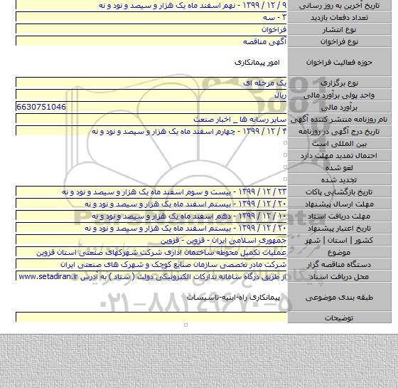 عملیات تکمیل محوطه ساختمان اداری شرکت شهرکهای صنعتی استان قزوین