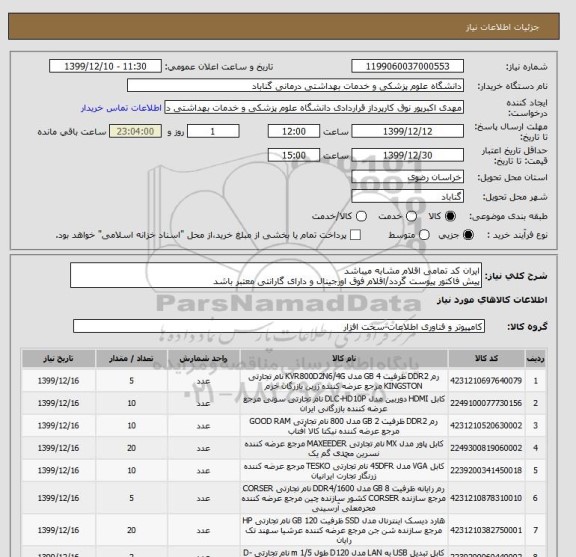 استعلام ایران کد تمامی اقلام مشابه میباشد
پیش فاکتور پیوست گردد/اقلام فوق اورجینال و دارای گارانتی معتبر باشد