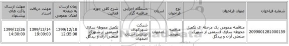 مناقصه عمومی یک مرحله ای تکمیل  محوطه سازی قسمتی از شهرک صنعتی آران و بیدگل
