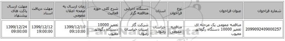 مناقصه عمومی یک مرحله ای تعمیر 10000 دستگاه رگولاتور معیوب