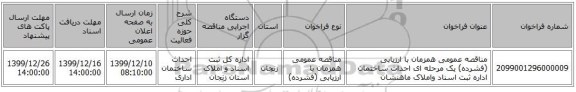 مناقصه عمومی همزمان با ارزیابی (فشرده) یک مرحله ای احداث ساختمان اداره ثبت اسناد واملاک ماهنشان