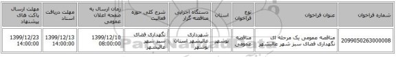 مناقصه عمومی یک مرحله ای نگهداری فضای سبز شهر عالیشهر