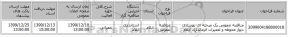مناقصه عمومی یک مرحله ای بهسازی دیوار محوطه و تعمیرات فرمانداری ایلام