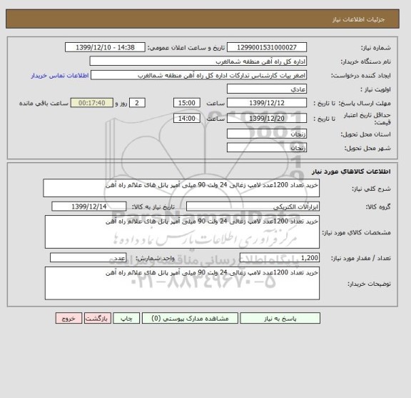 استعلام خرید تعداد 1200عدد لامپ زغالی 24 ولت 90 میلی آمپر پانل های علائم راه آهن