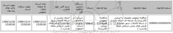 مناقصه عمومی همزمان با ارزیابی (فشرده) یک مرحله ای اجرای بخشی از شبکه فاضلاب شهر خوانسار ( فرعی های بخش شمالی محله وادشت )