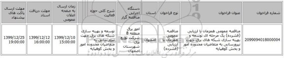 مناقصه عمومی همزمان با ارزیابی (فشرده) یک مرحله ای توسعه و بهینه سازی شبکه های برق جهت نیرورسانی به متقاضیان محدوده امور و بخش کوهپایه