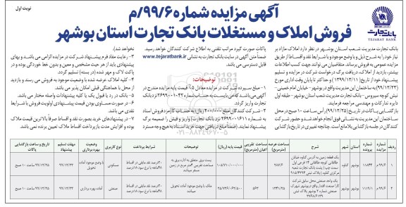مزایده،مزایده فروش املاک و مستغلات نوبت اول