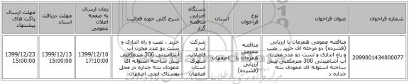 مناقصه عمومی همزمان با ارزیابی (فشرده) دو مرحله ای خرید ،  نصب و راه اندازی و تست  دو عدد مخزن آب آشامیدنی 300 مترمکعبی پیش ساخته استوانه ای عمودی سه جداره  د