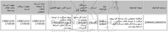 مناقصه عمومی یک مرحله ای پروژه مراقبت از عرصه های جنگلی شهرستان(کردکوی-بندرگز) طبق شرایط پیوستی