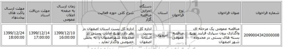 مناقصه عمومی یک مرحله ای واگذاری برون سپاری فرایند توزیع بسته های پستی در محدوده شهر اصفهان