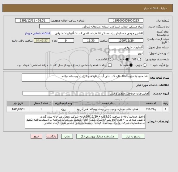 استعلام نقشه برداری روستاهای تازه کند علی آباد،بیانلوجه و هرق شهرستان مراغه