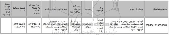 فراخوان ارزیابی کیفی جهت لیست کوتاه عملیات ساختمانی احداث اتاق کنترل اتاق20 کیلوولت پست 132/20 کیلوولت آخولا