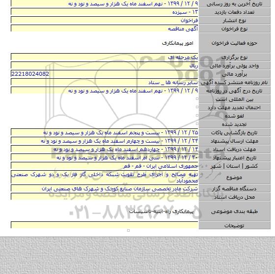تهیه مصالح و اجرای طرح تقویت  شبکه داخلی گاز فاز یک و دو شهرک صنعتی محمودآباد