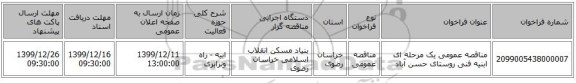مناقصه عمومی یک مرحله ای ابنیه فنی روستای حسن آباد
