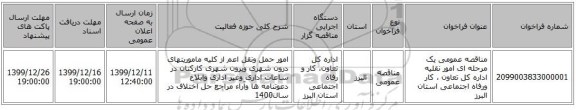 مناقصه عمومی یک مرحله ای امور نقلیه اداره کل تعاون ، کار ورفاه اجتماعی استان البرز