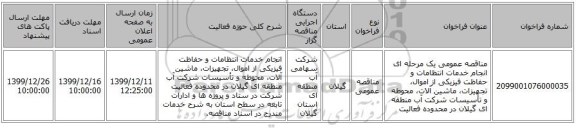 مناقصه عمومی یک مرحله ای انجام خدمات انتظامات و حفاظت فیزیکی از اموال، تجهیزات، ماشین آلات، محوطه و تأسیسات شرکت آب منطقه ای گیلان در محدوده  فعالیت
