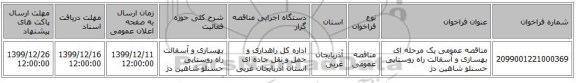 مناقصه عمومی یک مرحله ای بهسازی و آسفالت راه روستایی حسنلو شاهین دژ
