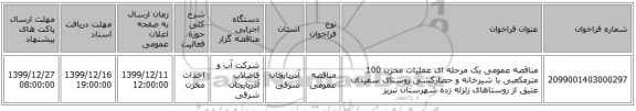 مناقصه عمومی یک مرحله ای عملیات مخزن 100 مترمکعبی با شیرخانه و حصارکشی روستای سفیدان عتیق از روستاهای زلزله زده شهرستان تبریز