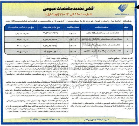 تجدید مناقصه عملیات عمرانی زیرساخت شبکه ارتباطی...
