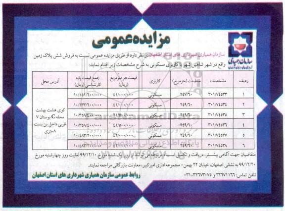 مزایده،مزایده فروش شش پلاک زمین مسکونی 