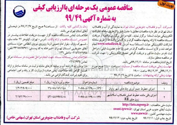 مناقصه اجرای خطوط جمع اوری چاههای ....