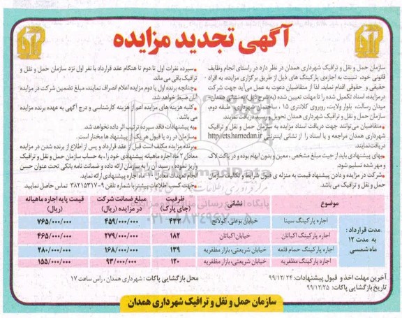 تجدید مزایده، تجدید مزایده اجاره پارکینگ