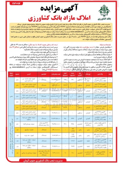 مزایده،مزایده فروش املاک مازاد مسکونی و کشاورزی نوبت دوم