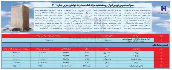 مزایده، مزایده فروش اموال و وسائط نقلیه مازاد