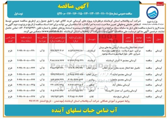 مناقصه پروژه های آبرسانی ... 