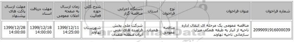 مناقصه عمومی یک مرحله ای انتقال اداره ناحیه از انبار به طبقه همکف منزل سازمانی ناحیه نهاوند