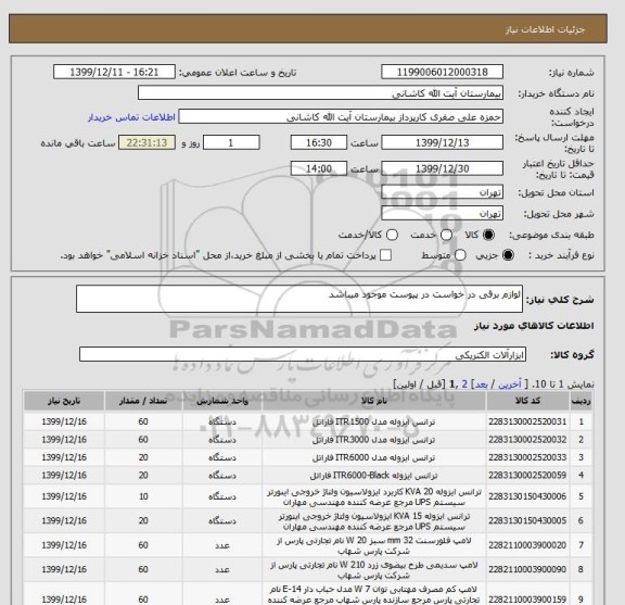 استعلام لوازم برقی در خواست در پیوست موجود میباشد