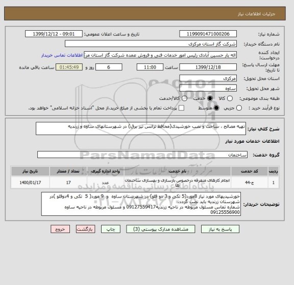 استعلام تهیه مصالح ، ساخت و نصب خورشیدی(محافظ ترانس تیر برق) در شهرستانهای ساوه و زرندیه 