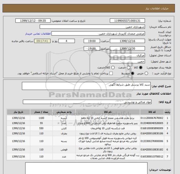 استعلام سبد کالا پرسنل طبق شرایط آگهی