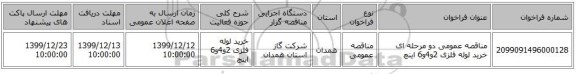 مناقصه عمومی دو مرحله ای خرید لوله فلزی 2و4و6 اینچ 