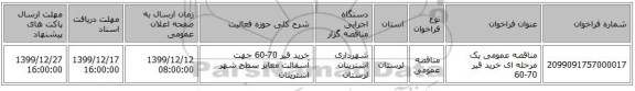 مناقصه عمومی یک مرحله ای خرید قیر 70-60